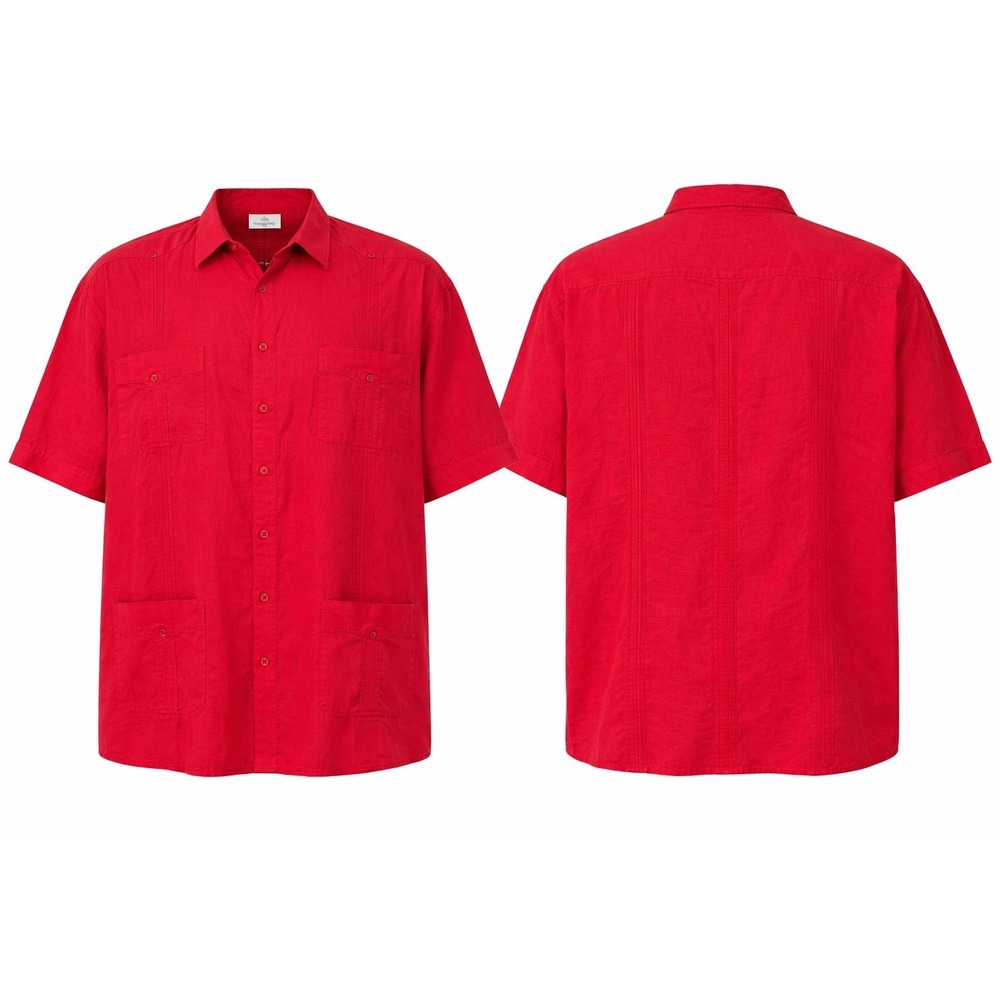 Mojito Collection Mens 4X Red 100% Linen Guayabera Short Sleeve Shirt Pintuck